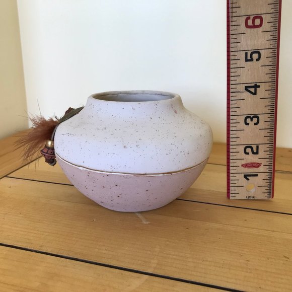 Adobe Desert Art Pottery Vase Tea Light Bowl with Cutouts Feather Concho Mexico - Picture 3 of 8